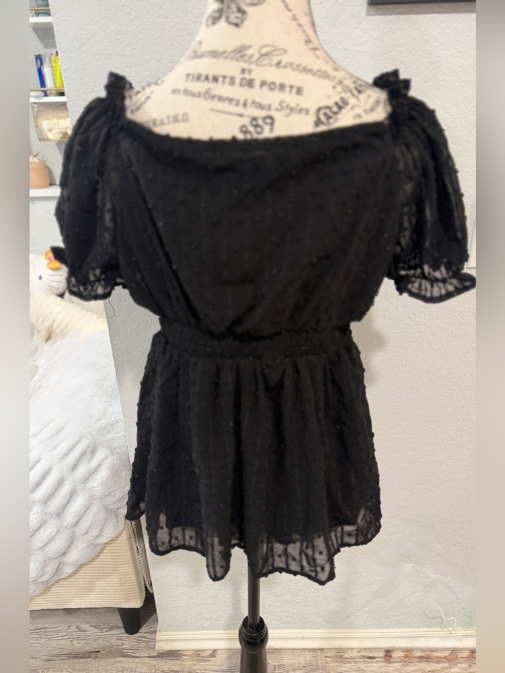 Maacie Black Swiss Dot Maternity Milkmaid Top Short Puff Sleeve Lined Medium M - Picture 5 of 9